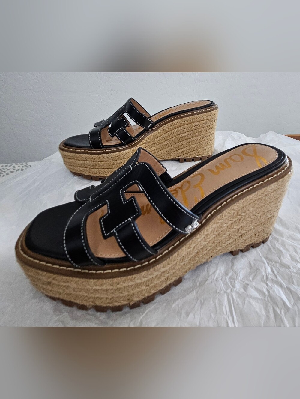Sam Edelman Laine Platform Espadrille Wedge Sandals Black Size 7.5